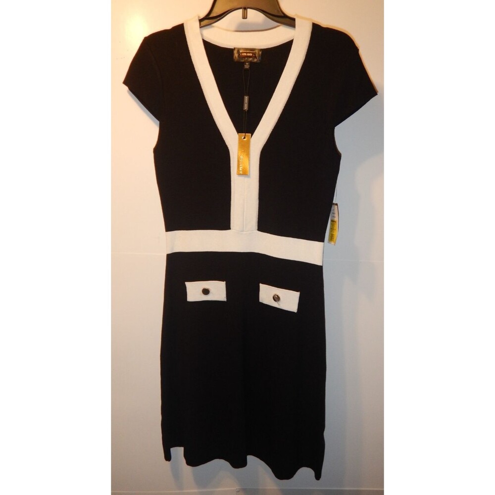 Alexia Admor Womens M Black White Colorblock Knit Sweater Dress Cap Sleeve NWT